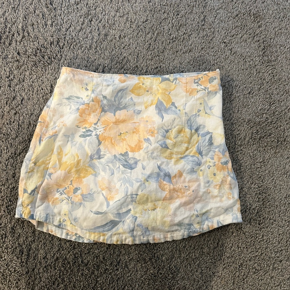 Abercrombie & Fitch Yellow and Blue Floral Linen Mini Skirt